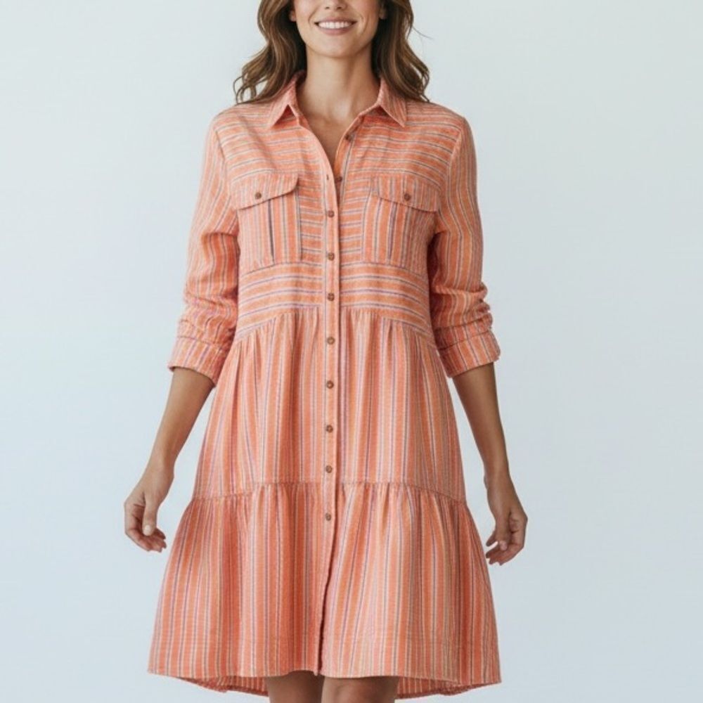 NEW Pilcro Anthropologie Stripped Front Button Tiered Mini Dress